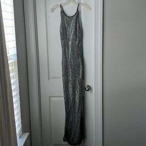Sequin Snake Print highneck Long Formal Dress